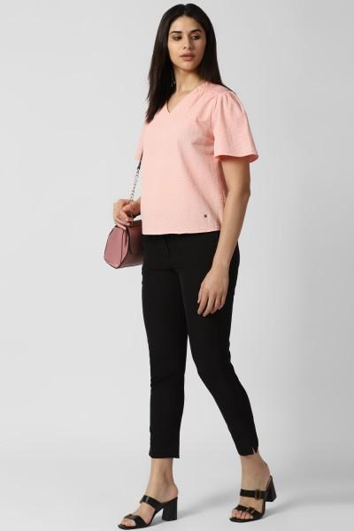 casual regular sleeves solid women pink top