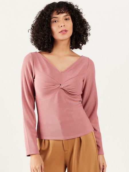 casual regular sleeves solid women pink top