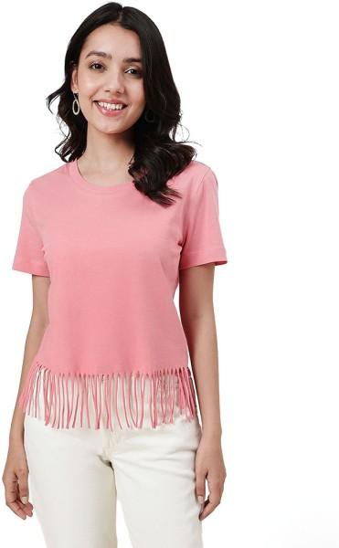 casual regular sleeves solid women pink top