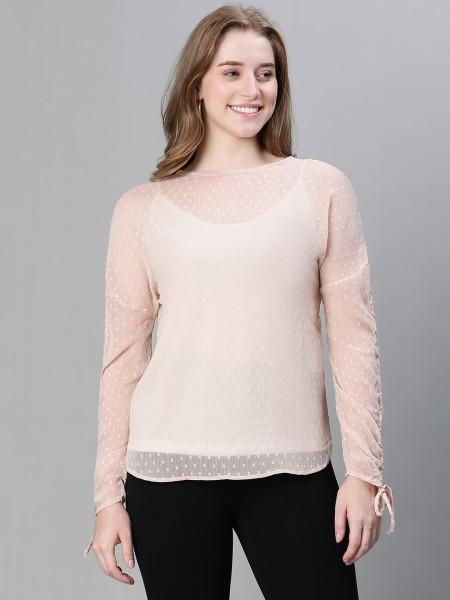 casual regular sleeves solid women pink top