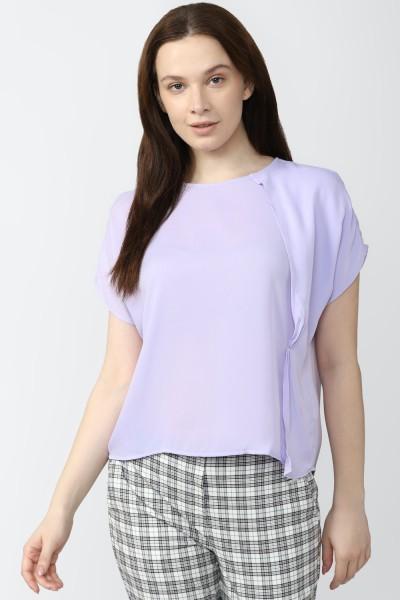 casual regular sleeves solid women purple top