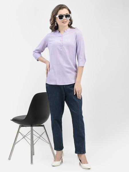 casual regular sleeves solid women purple top