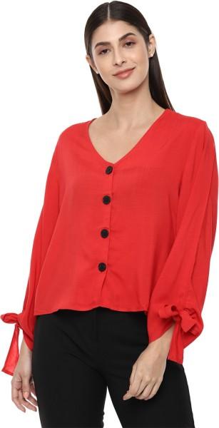 casual regular sleeves solid women red top