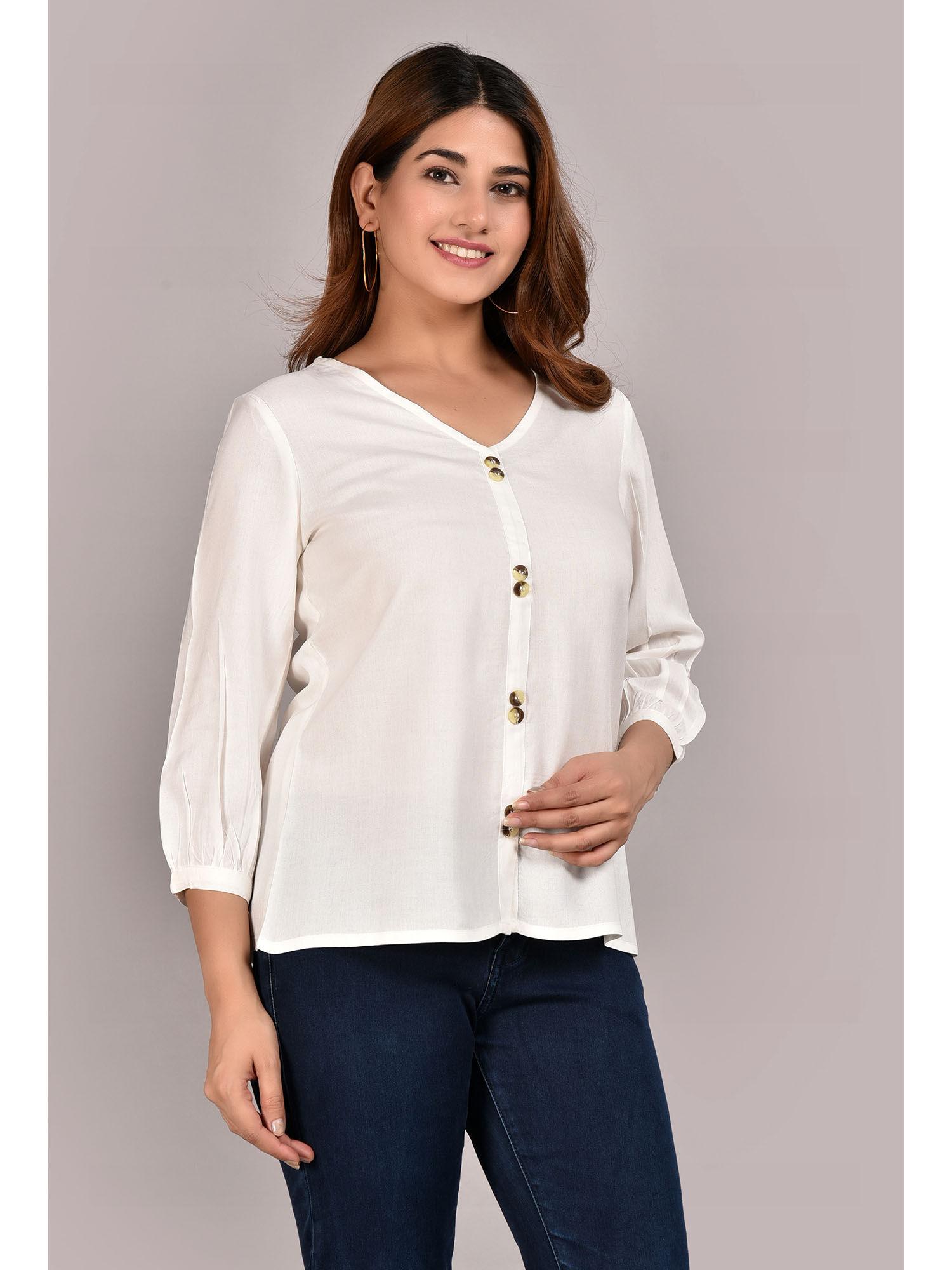 casual regular sleeves solid women white top
