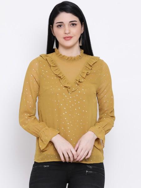 casual regular sleeves solid women yellow top