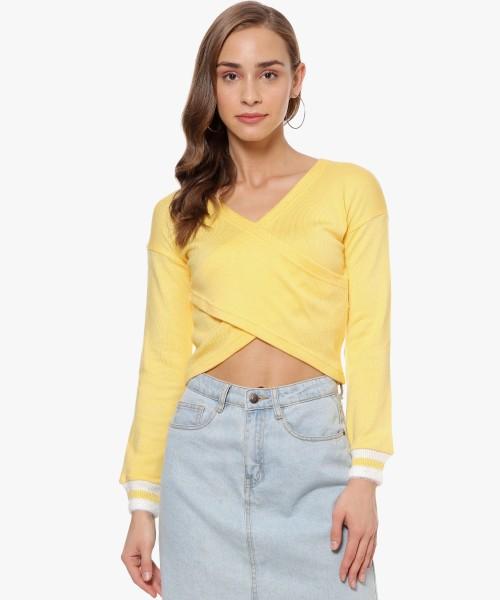 casual regular sleeves solid women yellow top