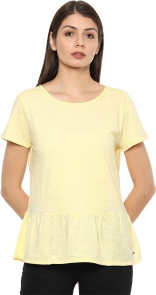 casual regular sleeves solid women yellow top