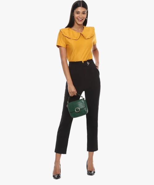 casual regular sleeves solid women yellow top