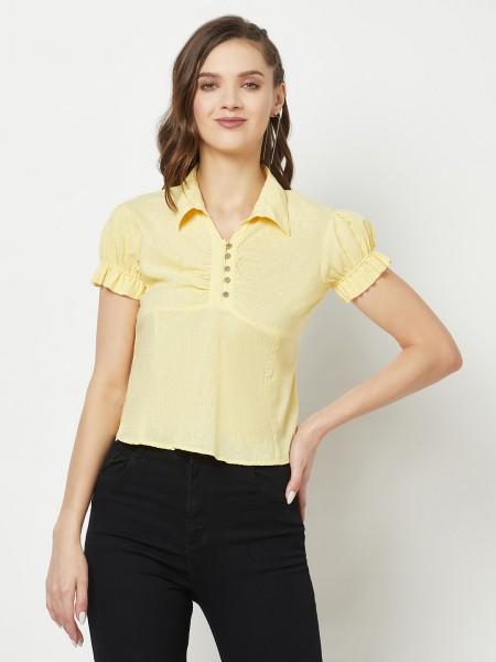 casual regular sleeves solid women yellow top