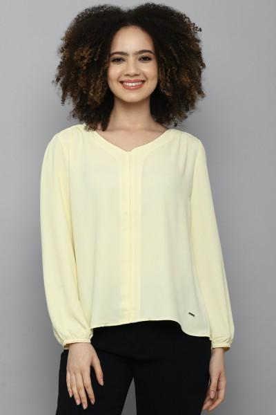 casual regular sleeves solid women yellow top