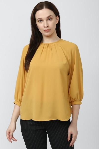 casual regular sleeves solid women yellow top