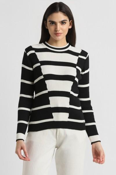 casual regular sleeves striped women black, white top