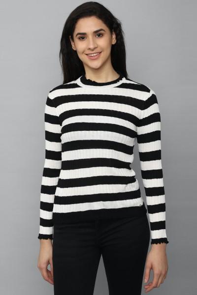 casual regular sleeves striped women black, white top