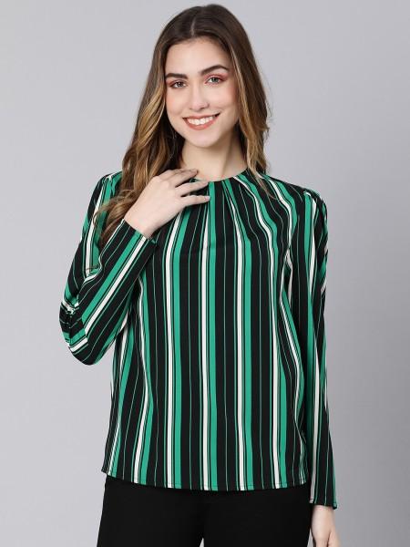 casual regular sleeves striped women black top