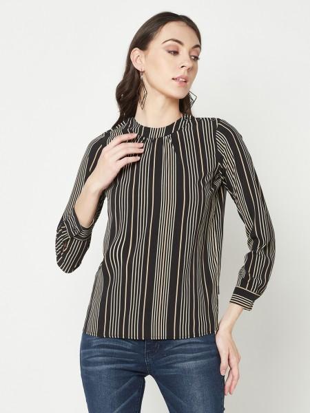 casual regular sleeves striped women black top