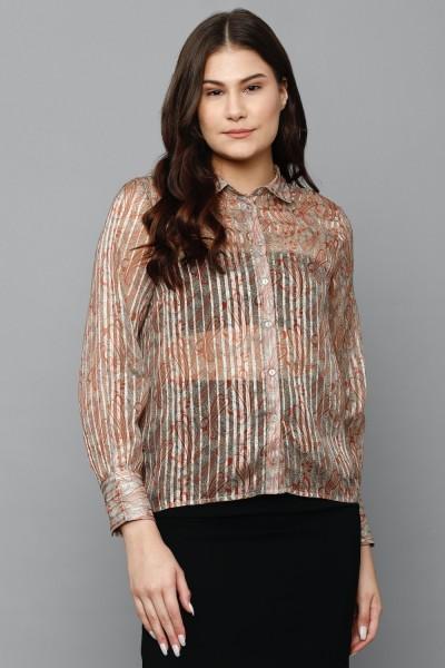 casual regular sleeves striped women brown top