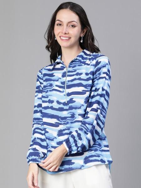 casual regular sleeves striped women dark blue, light blue, white top