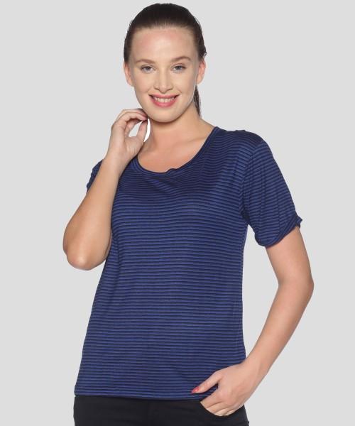 casual regular sleeves striped women dark blue top