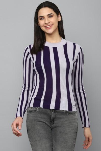 casual regular sleeves striped women dark blue top