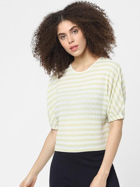 casual regular sleeves striped women green, white top