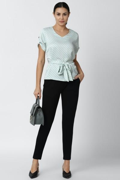 casual regular sleeves striped women green top