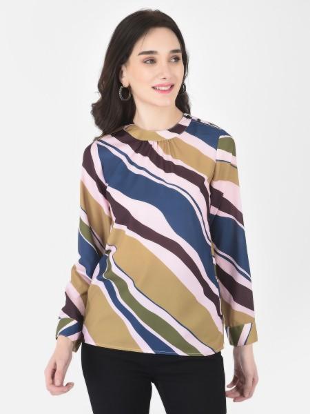 casual regular sleeves striped women multicolor top