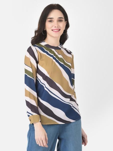 casual regular sleeves striped women multicolor top