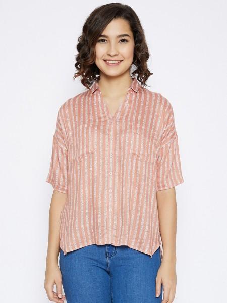 casual regular sleeves striped women orange top