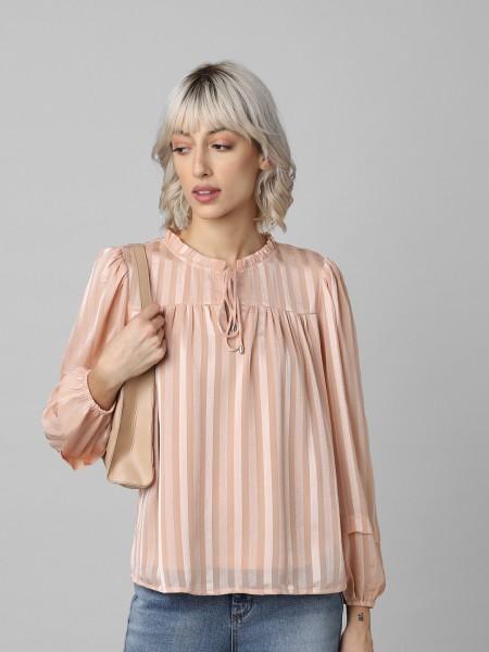 casual regular sleeves striped women pink top