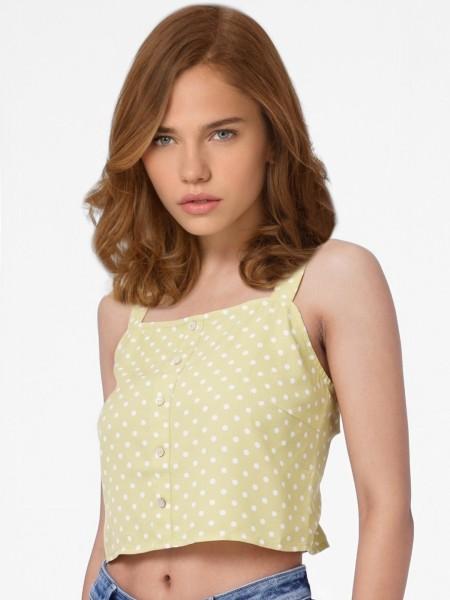 casual shoulder straps printed women green top