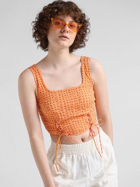 casual sleeveless checkered women orange, yellow top