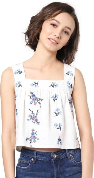 casual sleeveless embroidered women white top