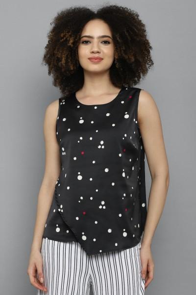 casual sleeveless printed women black top