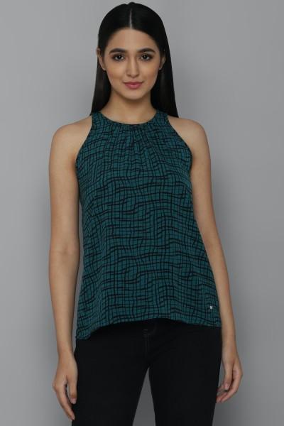 casual sleeveless printed women green top