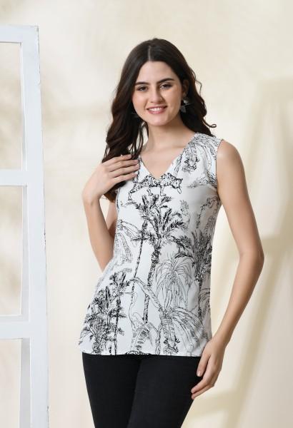 casual sleeveless printed women grey top