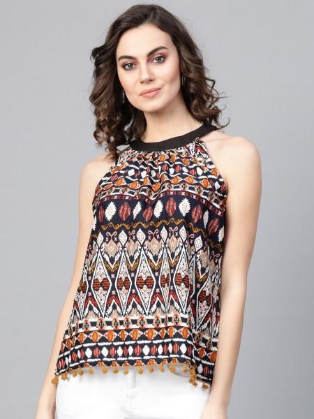 casual sleeveless printed women multicolor top