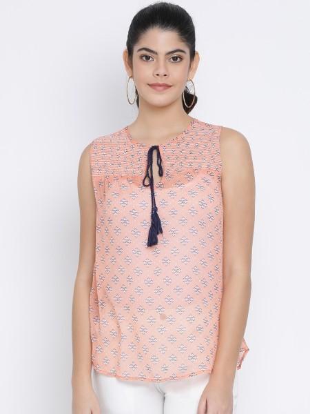 casual sleeveless printed women pink top