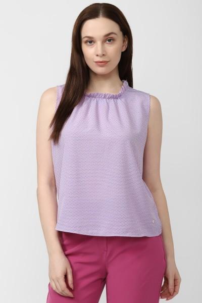 casual sleeveless printed women purple top