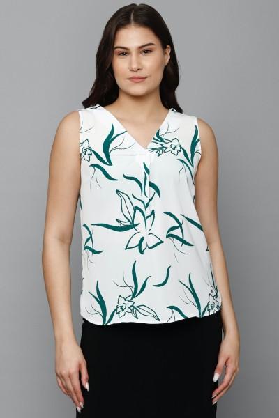 casual sleeveless printed women white top