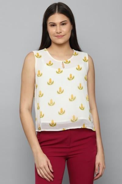 casual sleeveless printed women white top