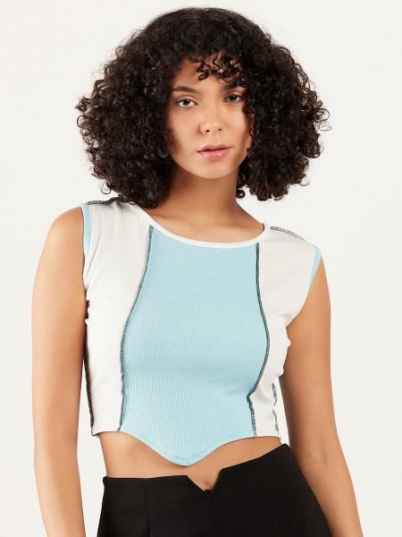 casual sleeveless solid women blue top