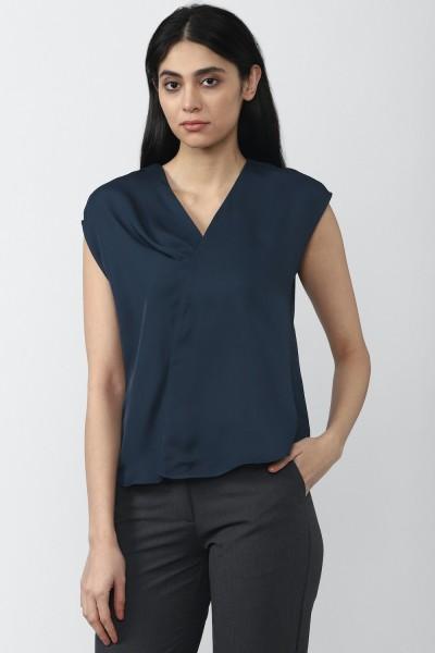 casual sleeveless solid women dark blue top