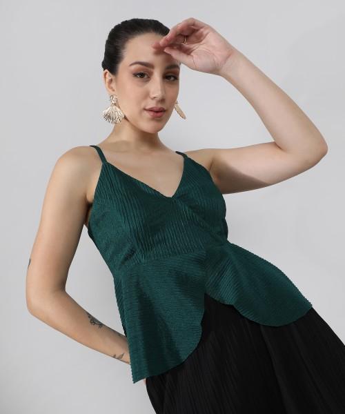 casual sleeveless solid women green top