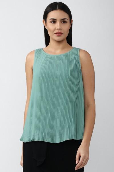 casual sleeveless solid women green top