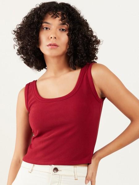 casual sleeveless solid women maroon top