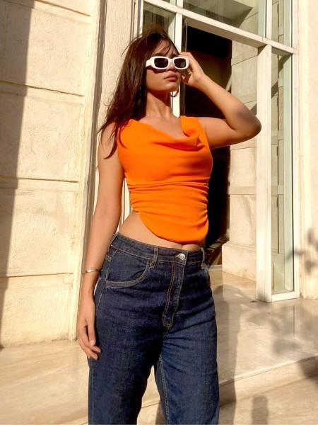 casual sleeveless solid women orange top