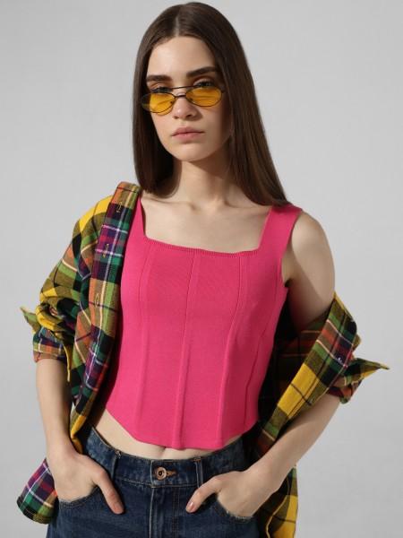 casual sleeveless solid women pink top