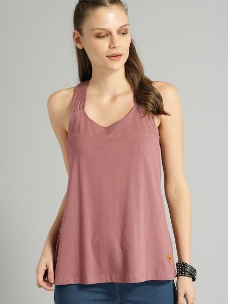 casual sleeveless solid women pink top