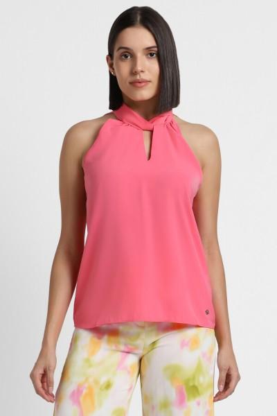 casual sleeveless solid women pink top