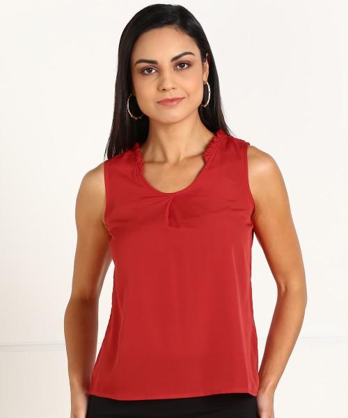 casual sleeveless solid women red top